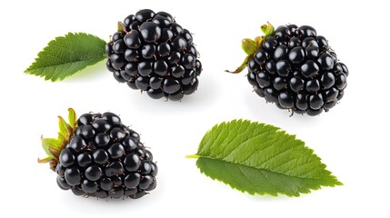 Wall Mural - Ripe blackberry collection isolated on white background