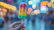 Female hand holding colorful ice cream,ice pop or freezer pop at Phuket Old Town, generated AI