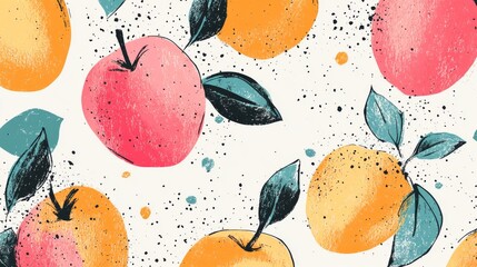 Hand-drawn colorful peaches in modern abstract minimal style, vector illustration