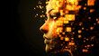 © imran - Digital face created with glowing orange cubes for a futuristic visual effect  -