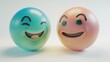 © ch - Two 3D-rendered emojis, one with a gradient from sky blue to sea green smiling joyfully, and the other transitioning from pink to peach looking thoughtful, isolated on a white background