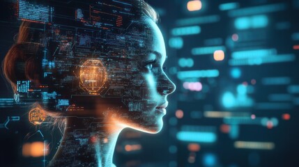 Woman's Face Overlaid with Digital Data