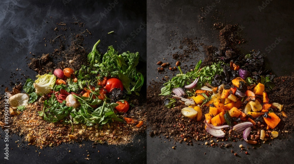 Before and after images of food waste turned into compost Stock Photo ...