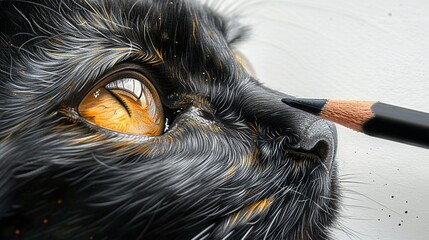 Canvas Print - Close-up of a black cat's eye being drawn with a pencil.