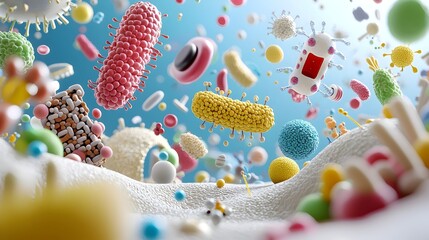 Aufkleber - Captivating Microscopic Patterns of Vibrant Cellular Life Floating in a Dynamic Biological Landscape   A visually stunning abstract representation of the intricate and beautiful microscopic world of