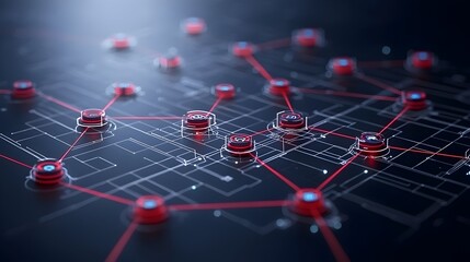 Leinwandbilder - Dynamic interactive 3D rendering of a geometric polygonal map with vibrant glowing edges and nodes symbolizing the interconnected nature of advanced technology and innovation in a digital landscape
