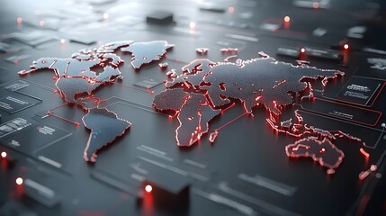 Leinwandbilder - Creative 3D rendering of a polygonal world map with interactive glowing connections highlighting innovation and futuristic design