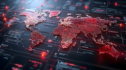 Leinwandbilder - Polygonal 3D world map with neon glowing lines and interactive points visualizing the digital innovation and interconnected global future powered by emerging technologies data networks