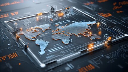 Leinwandbilder - Innovative Polygonal Map Design with Glowing Edges and Binary Code Background Representing Interactive Technology and Digital Transformation