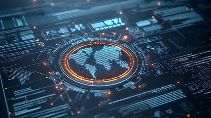 Leinwandbilder - Glowing Polygonal 3D Map with Matrix Binary Code Digital Innovation Background showcasing dynamic global technology and interactive data visualization