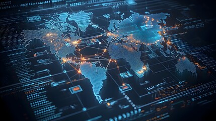 Leinwandbilder - Futuristic Polygonal 3D Map With Glowing Digital Connections Showcasing Global Technology and Innovation