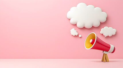 Leinwandbilder - Minimalist 3D design of a megaphone projecting a speech bubble on a solid pastel background ready for announcement or messaging visuals  The image showcases a clean