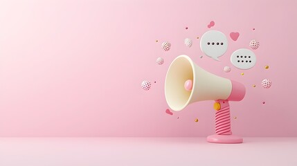Leinwandbilder - Minimalist 3D design of a megaphone projecting a speech bubble on a solid pastel background ready for use in announcement or messaging visual content and marketing materials