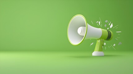 Leinwandbilder - Captivating 3D rendering of a modern megaphone and speech bubble floating in a digital space over a solid green background perfect for bold communication visuals marketing campaigns