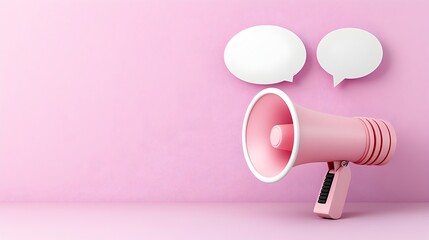 Aufkleber - Vibrant 3D floating megaphone with a speech bubble set against a bright purple background creating a playful yet powerful communication visual for advertising marketing and social media concepts