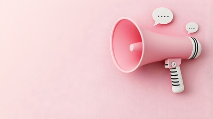 Leinwandbilder - Dynamic 3D megaphone icon with large speech bubble against a solid pink background creating an eye catching visual for announcements alerts marketing campaigns