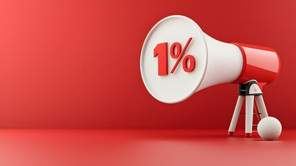 Aufkleber - 3D rendered image of a megaphone projecting a speech bubble with a large percentage sign set against a solid red background  This visually striking image is ideal for use in discount sale
