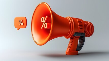 Leinwandbilder - 3D megaphone and floating percentage symbol on a clean white background designed for minimalistic and modern sale promotion or advertising visuals