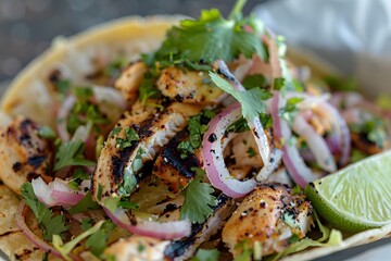 Wall Mural - A delicious taco filled with grilled chicken, cilantro, onions, and lime.