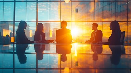 Aufkleber - Double exposure of business professionals collaborating in a bright sunlit workspace highlighting their teamwork creativity and innovative approach to problem solving