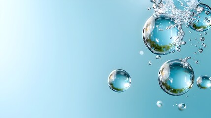 Poster - Enchanting Underwater Bubble Wallpaper with Soft Gradient Blue Background Creating a Serene and Immersive Visual Experience