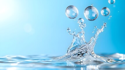 Aufkleber - Graceful water bubbles rising and floating on a light blue background creating a peaceful and abstract aquatic wallpaper  The tranquil and serene scene evokes a sense of calmness and contemplation