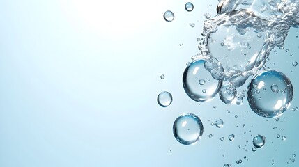 Leinwandbilder - Transparent Water Bubbles with Soft Light Reflections Against a Serene Blue Background Creating a Peaceful and Dreamy Underwater Wallpaper Effect