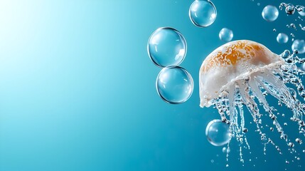 Fototapete - Large floating water bubbles suspended in a smooth azure ocean gradient background creating a calming serene and dreamlike underwater atmosphere perfect for a tranquil wallpaper or digital art