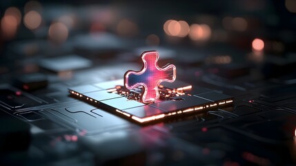 Aufkleber - Futuristic Glowing Neon Puzzle Design with Interlocking High Tech Abstract Shapes Forming a Sleek Luminous and Interconnected Digital Artwork