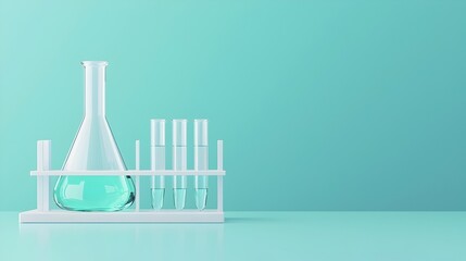 Poster - Sleek and Minimalist Science Research Laboratory Setting with Flask and Test Tube Prominently Featured on a Sleek Blue Banner Background Perfect for Photos and