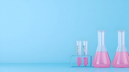 Leinwandbilder - Innovative high tech laboratory setting with Flask and Test Tube experiments underway set against a clean professional blue banner background showcasing a modern research focused workspace