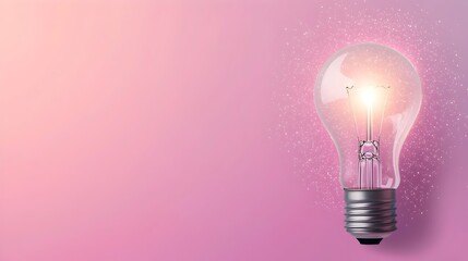 Fototapete - Radiant glowing lightbulb emitting soft luminous light surrounded by shimmering sparkles and misty haze against a pastel gradient background creating an elegant and mystical atmosphere