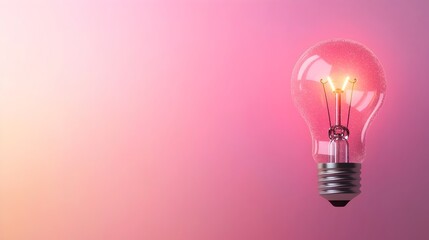 Poster - Ethereal glowing lightbulb amid a hazy misty environment with shimmering sparkles creating a soft gradient background that evokes a sense of innovation creativity and modern