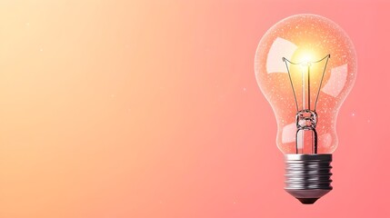 Poster - Ethereal and Luminous Glowing Lightbulb Surrounded by Shimmering Sparkles and Misty Soft Gradient Background Evoking a Sense of Innovation and Creativity