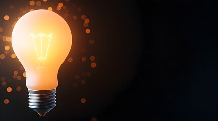 Fototapete - Detailed 3D rendering of a glowing lightbulb on a dark background symbolizing innovation and by a warm blurred bokeh glow for a conceptual creative image