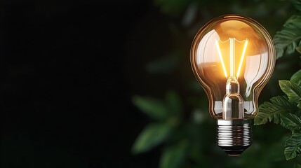 Poster - Glowing luminous lightbulb emitting warm radiant illumination on dark studio background symbolizing creative energy bright ideas and innovative potential