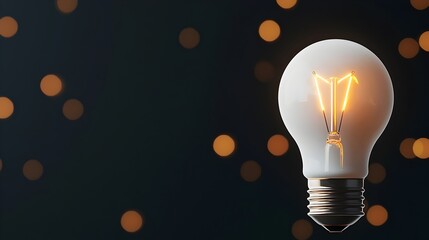 Fototapete - Close up of a glowing lightbulb against a dark background with warm golden bokeh symbolizing breakthrough ideas