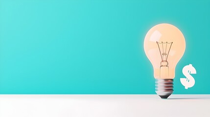Aufkleber - 3D rendering of a glowing lightbulb on a white and blue background with a creative holographic dollar sign floating beside it perfect for business finance and investment related visuals and concepts