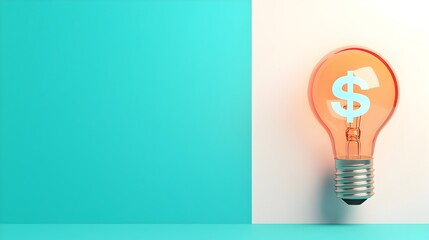 Aufkleber - Innovative 3D rendering of a glowing lightbulb on a white and blue background with a creative holographic dollar sign floating beside it symbolizing financial growth investment opportunities