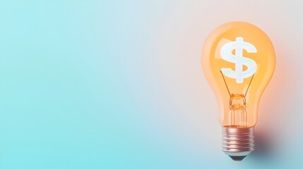 Aufkleber - Glowing lightbulb symbolizing an innovative idea accompanied by a floating holographic dollar sign set against a clean white and blue gradient background