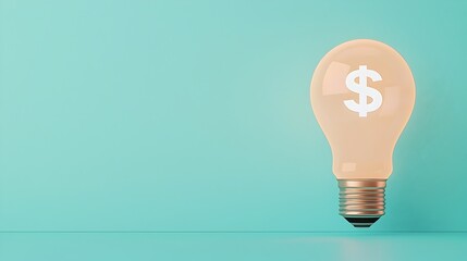 Poster - Glowing illuminated lightbulb with a floating holographic dollar sign symbol on a clean minimalist blue and white background  This digital is perfect for financial investment