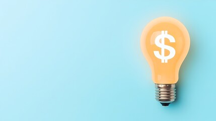 Aufkleber - Glowing lightbulb with a floating dollar sign hologram on a minimalist blue and white background representing innovation technology and financial concepts for advertising and marketing