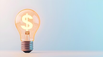 Aufkleber - A 3D rendering depicting a glowing dollar sign hologram floating next to an illuminated lightbulb against a white and blue backdrop symbolizing financial success innovation