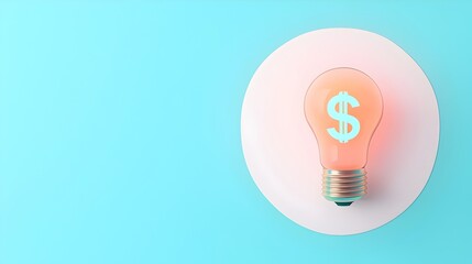 Poster - Glowing Dollar Sign Hologram Floating Beside an Illuminated Lightbulb Against a White and Blue Backdrop 3D Rendering Symbolizing Financial Success Innovation and Business Opportunity