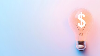Aufkleber - Glowing Lightbulb and Dollar Sign Hologram Floating on a Minimalist White and Blue Gradient Background 3D Rendering Perfect for Business Visuals Financial Technology and Innovation Concepts