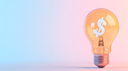 Aufkleber - Glowing lightbulb and dollar sign hologram floating on a minimalist white and blue gradient background creating a futuristic and innovative visual representation for business finance