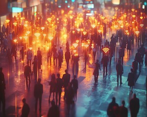 Aufkleber - Intricate crowd scene depicting a network of connections