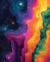 Wall Mural - explore a vibrant cosmic river, a flowing blend of neon colors mimicking a galactic stream
