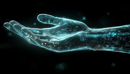 Poster - Futuristic hand icon in a dark abstract space