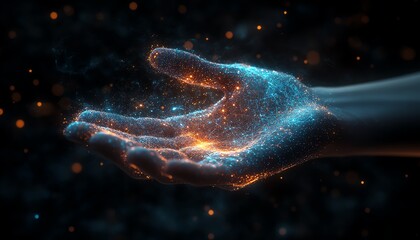 Poster - Futuristic hand icon in a dark abstract space